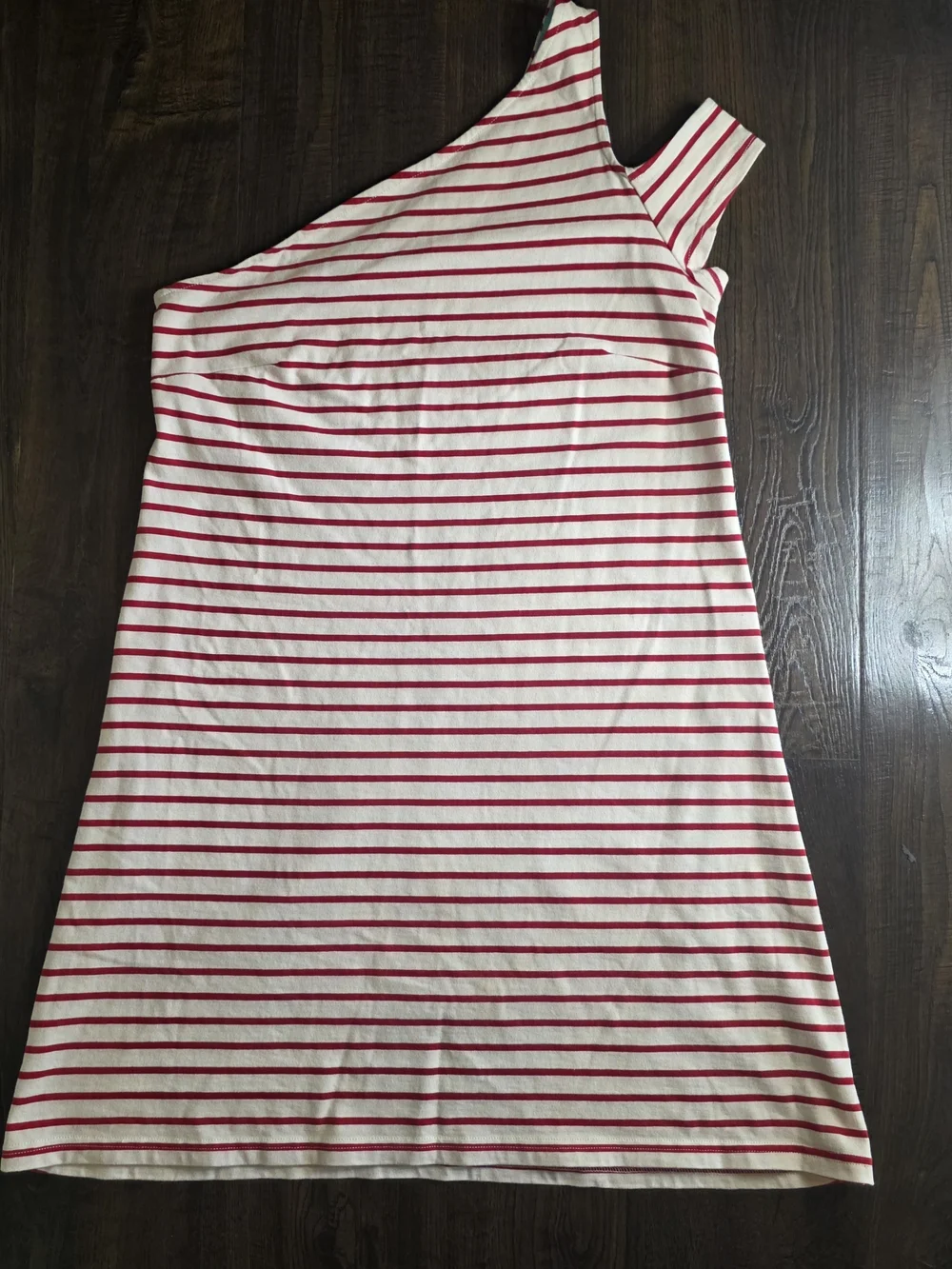 Maeve Anthropologie One-Shoulder Striped Dress | Red & Ivory Cotton